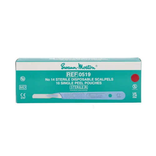 Swann Morton Scalpel - Disposable and Sterile - No.14 Blade with Polystyrene Handle x 10