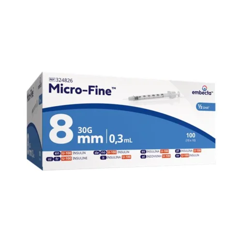 Micro-Fine 0.3ml Insulin Syringe & Needle 8mm x 30g x 100